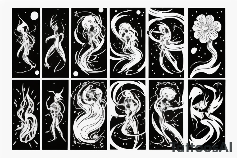 CARD SIZED
cosmic humanoid entity coming out of a still blossoming flower tattoo idea