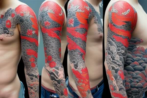 Full sleeve river in japanese style tattoo idea