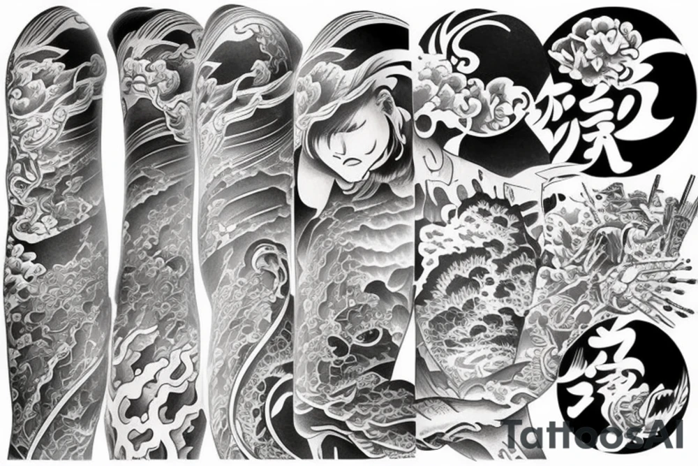 Full sleeve river in japanese style tattoo idea