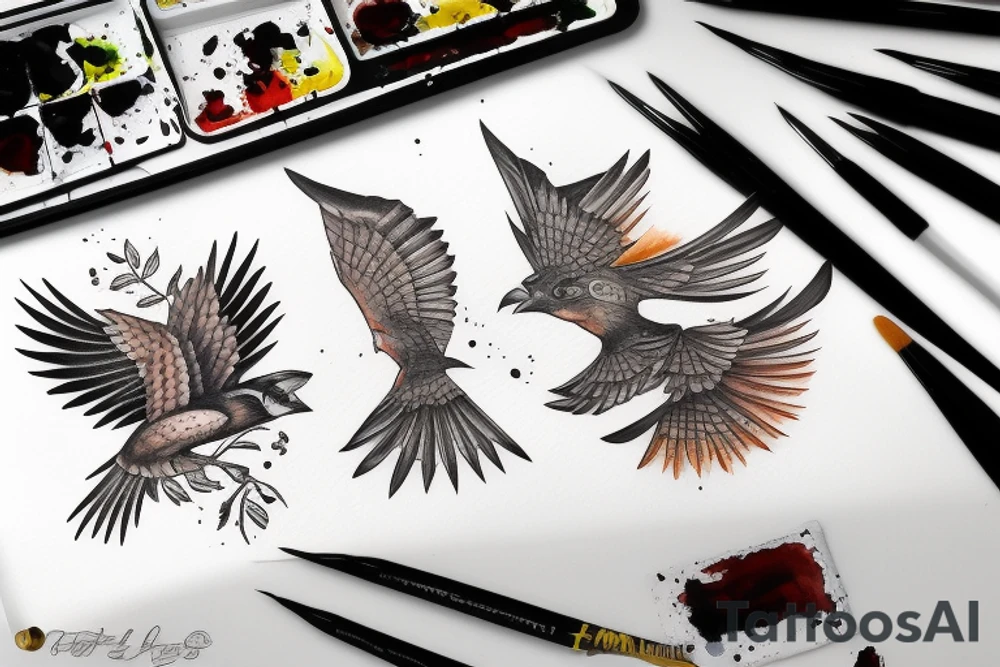 The falcon bird flying at sunset into eternity tattoo idea