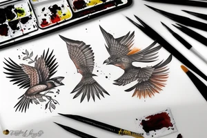 The falcon bird flying at sunset into eternity tattoo idea
