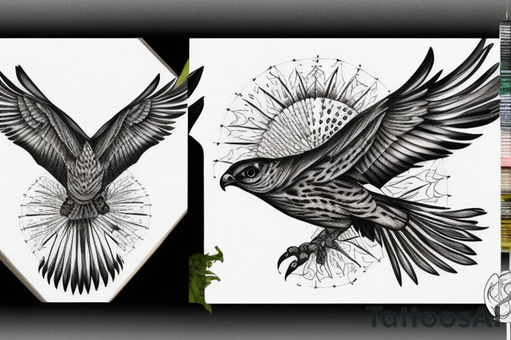 The falcon bird flying at sunset into eternity tattoo idea