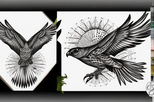 The falcon bird flying at sunset into eternity tattoo idea