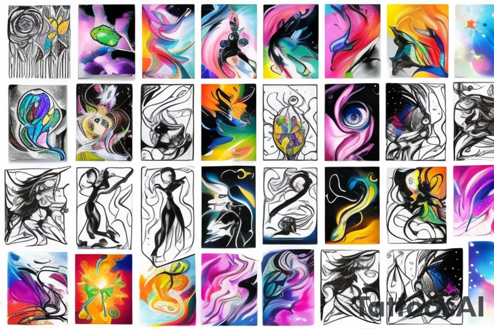 CARD SIZED
song of soaring, a multicolor cosmic humanoid entity is becoming a flower tattoo idea