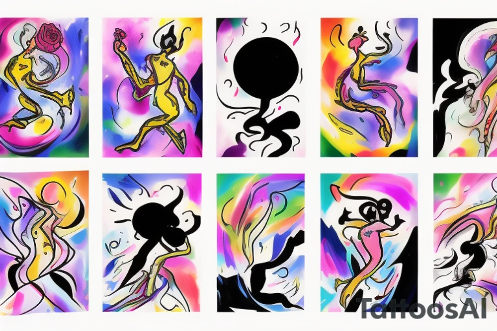 CARD SIZED
song of soaring, a multicolor cosmic humanoid entity is becoming a flower tattoo idea