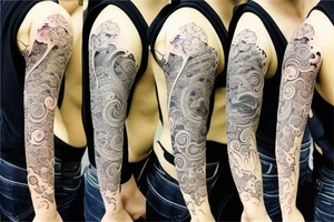 Full sleeve river in japanese style tattoo idea