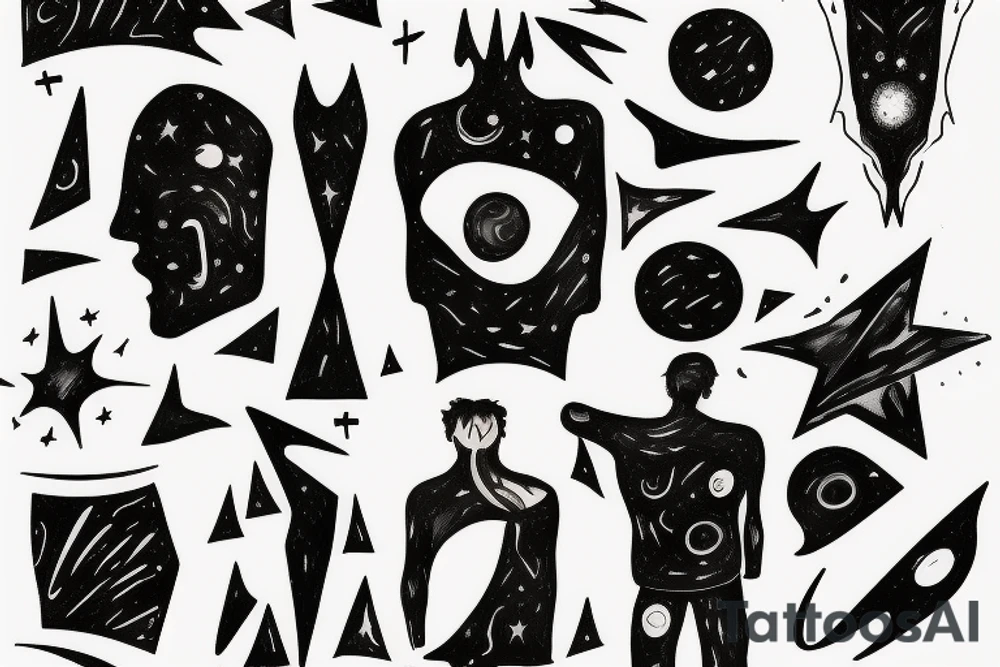 CARD SIZED
A man finding himself and looking into the cosmic universe tattoo idea