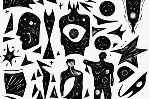 CARD SIZED
A man finding himself and looking into the cosmic universe tattoo idea