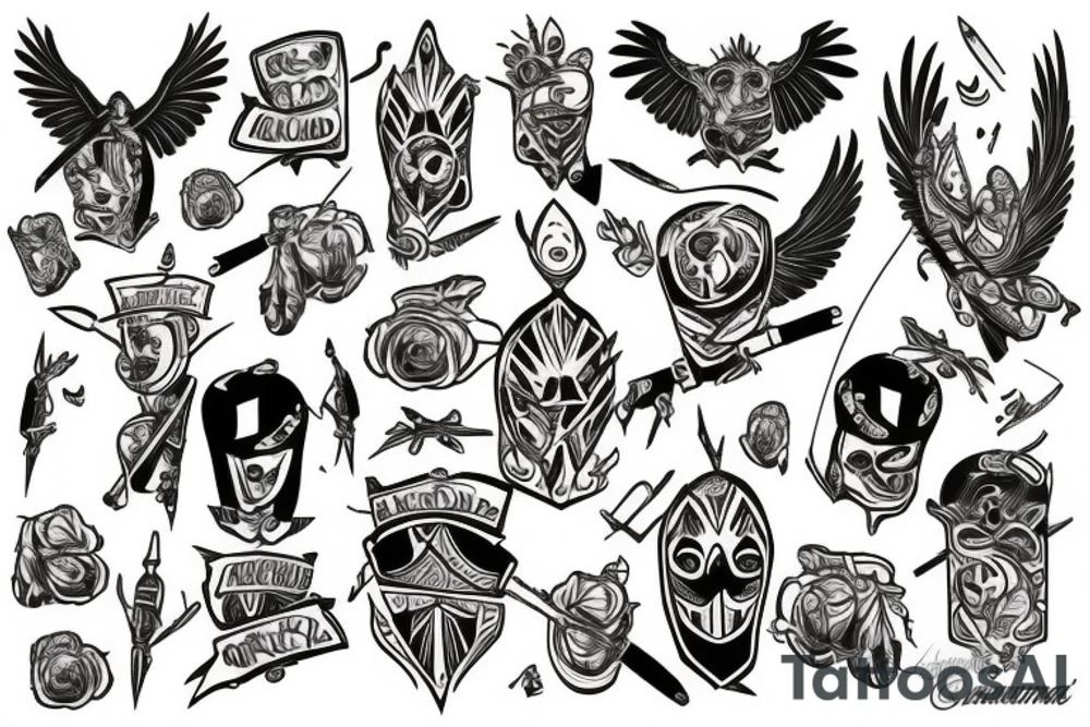 Guante de armadura y cuervo tattoo idea