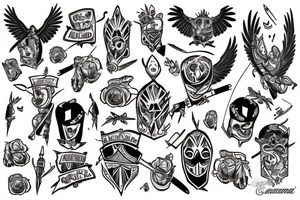 Guante de armadura y cuervo tattoo idea