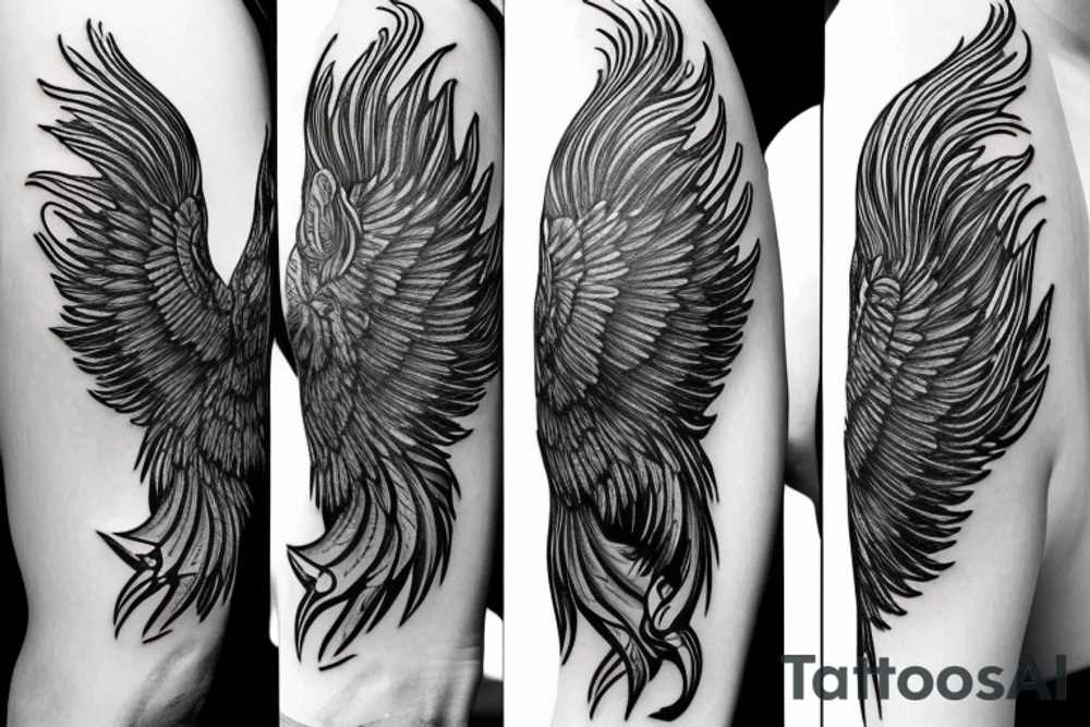 A phoenix swirling around my right arm with elements of an hourglass and discpline tattoo idea