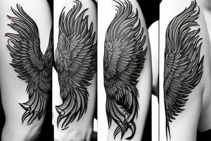 A phoenix swirling around my right arm with elements of an hourglass and discpline tattoo idea