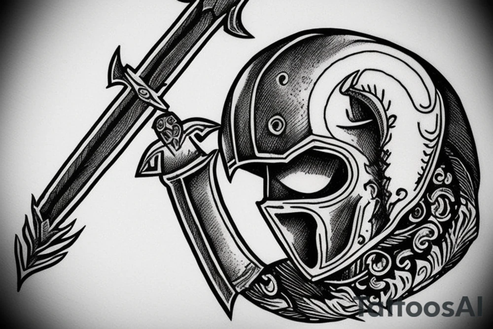 Spartan Helmet with a sword going through it tattoo idea