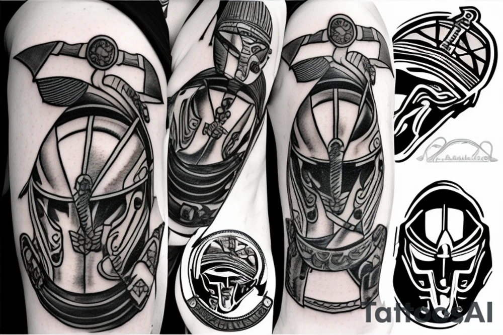 Spartan Helmet with a sword going through it tattoo idea