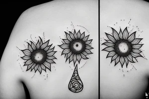 card sized
 fractal
A cosmic humanoid is putting the universe back together with a sunflower in their back pocket tattoo idea