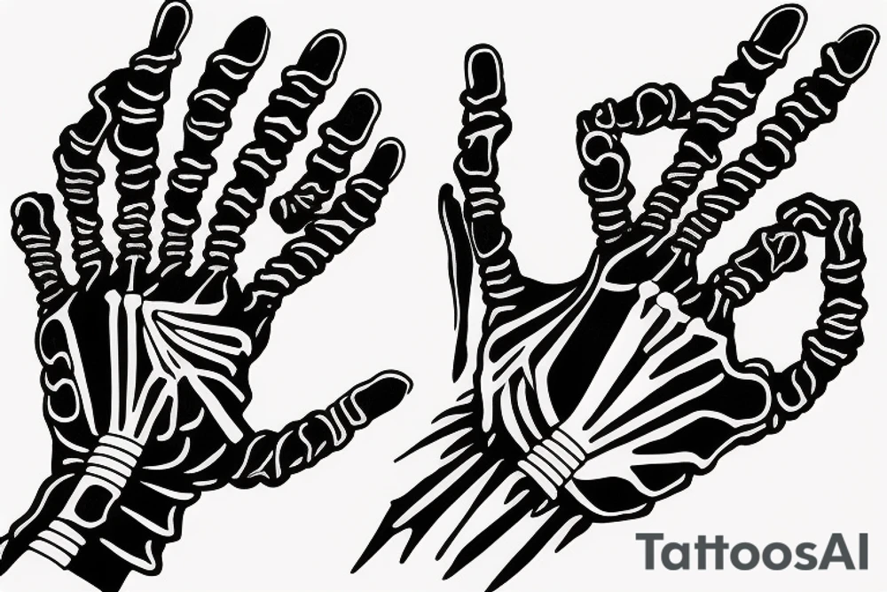 a skeletal hand reaching out, wrapped in a ribbon tattoo idea