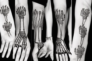 a skeletal hand reaching out, wrapped in a ribbon tattoo idea