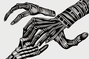 a skeletal hand reaching out, wrapped in a ribbon tattoo idea