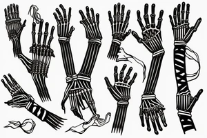 a skeletal hand reaching out, wrapped in a ribbon tattoo idea