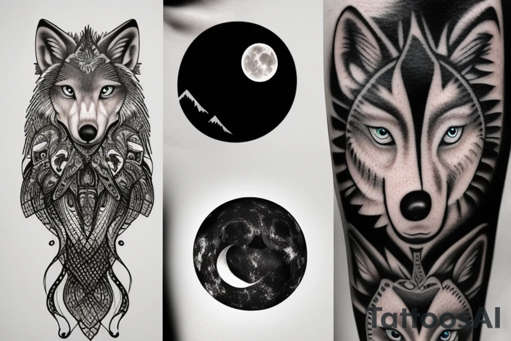 Wolf and moon tattoo idea
