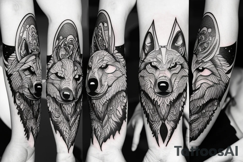 Wolf and moon tattoo idea