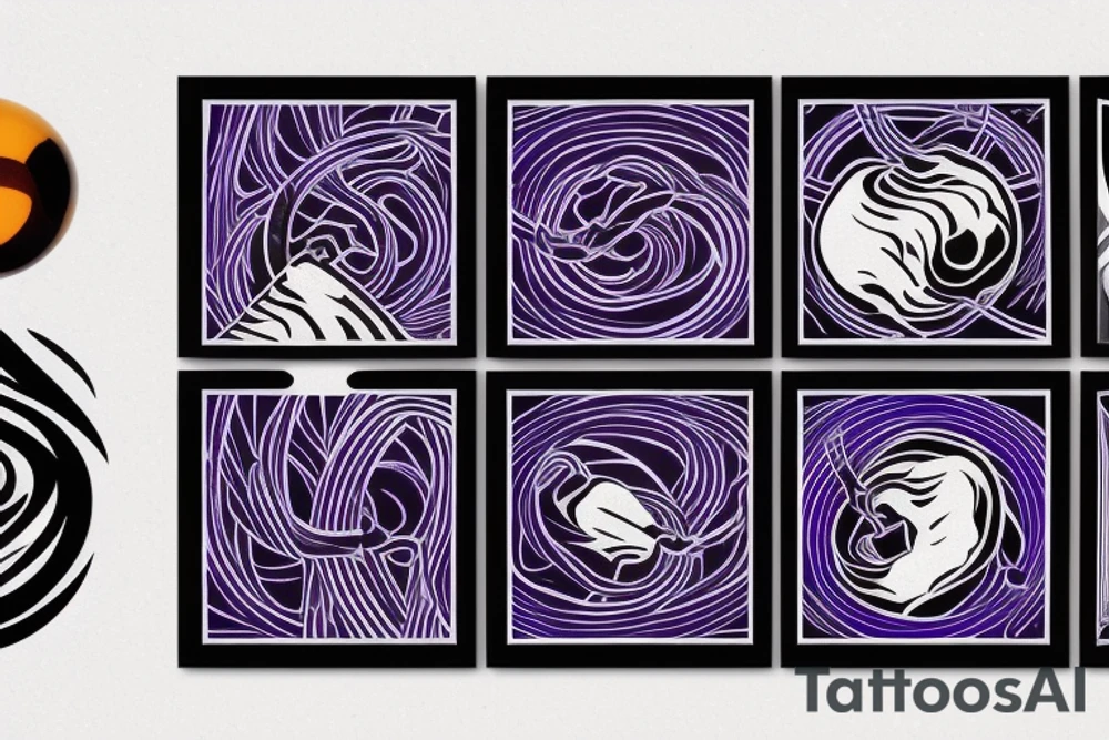 card sized with black framing
negative space style
thick black lines, with blue, amber and purple being the only used colors.

Sisyphus pushing the boulder tattoo idea