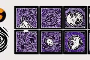 card sized with black framing
negative space style
thick black lines, with blue, amber and purple being the only used colors.

Sisyphus pushing the boulder tattoo idea