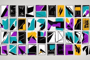 card sized with black framing
negative space style
thick black lines, with teal, amber and purple being the only used colors.

A man is trying to tear the universe back together tattoo idea