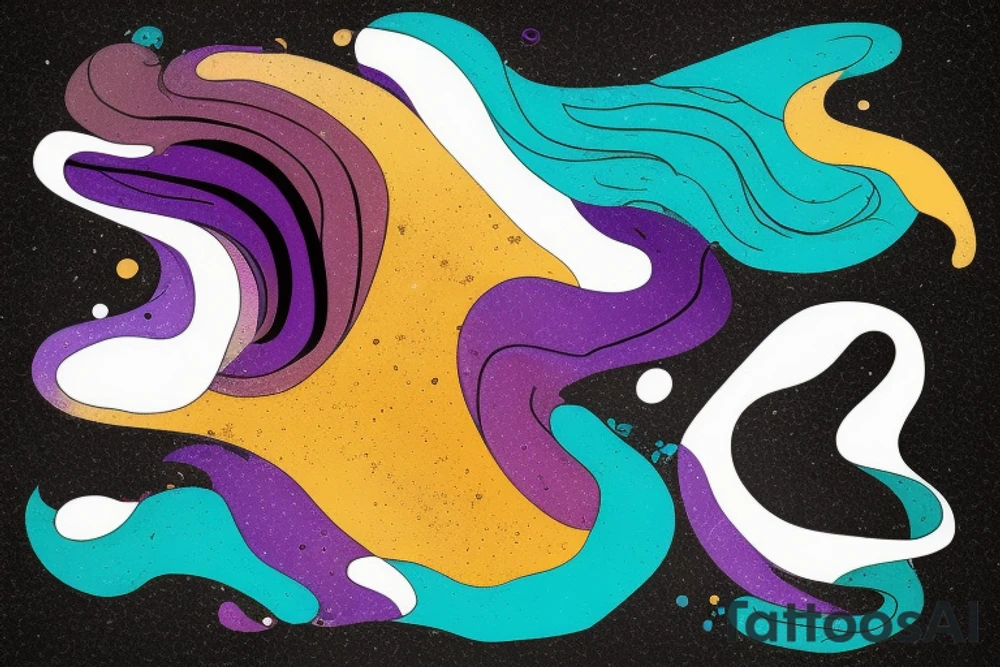 card sized

thick black lines, with teal, amber and purple being the only used colors.

A man is running in a liminal space, ocean waves violently crashing around him as he holds the universe in his hands. He is trying to piece it back together tattoo idea