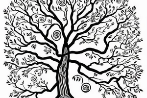 beautiful tree with words of: family, strength, perseverance through it tattoo idea