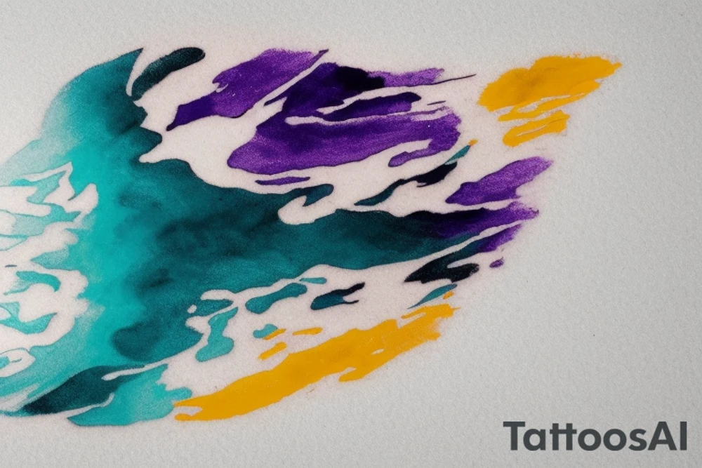 card sized

thick black lines, with teal, amber and purple being the only used colors.

A man is running in a liminal space, ocean waves violently crashing around him as he holds the universe in his hands. He is trying to piece it back together tattoo idea