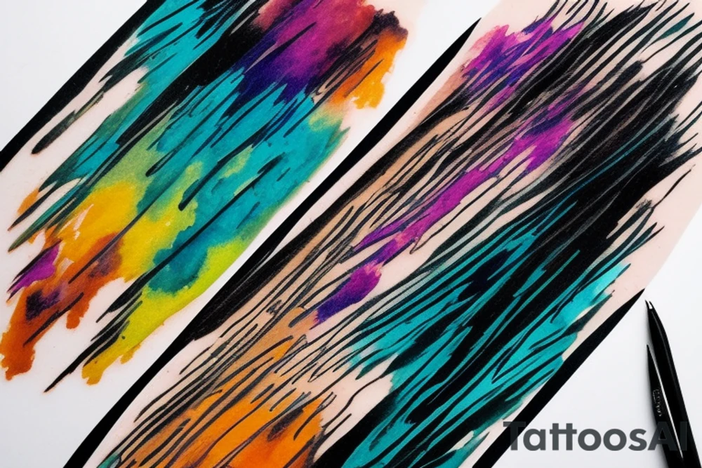 card sized

thick black lines, with teal, amber and purple being the only used colors.

A man is running in a liminal space, ocean waves violently crashing around him as he holds the universe in his hands. He is trying to piece it back together tattoo idea