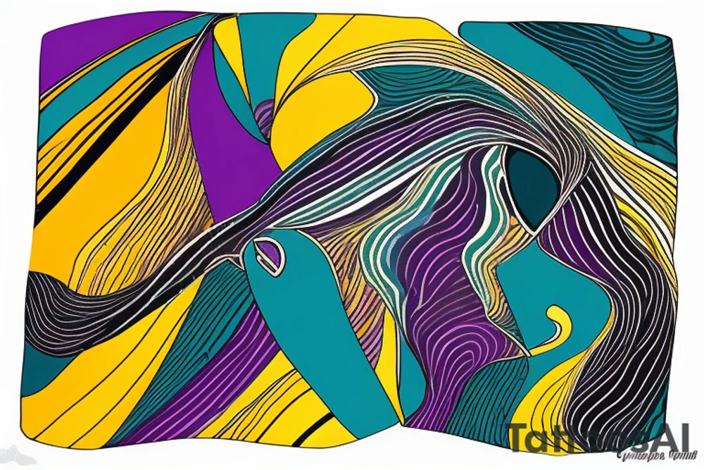 card sized

thick black lines, with teal, amber and purple being the only used colors.

A man is running in a liminal space, ocean waves violently crashing around him as he holds the universe in his hands. He is trying to piece it back together tattoo idea