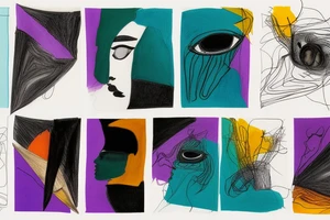 card sized

thick black lines, with teal, amber and purple being the only used colors.

A man is running through a liminal space in the universe piecing it back together tattoo idea