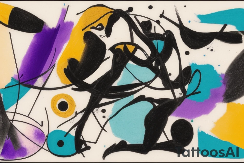 card sized

thick black lines, with teal, amber and purple being the only used colors.

A man is running through a liminal space in the universe piecing it back together tattoo idea