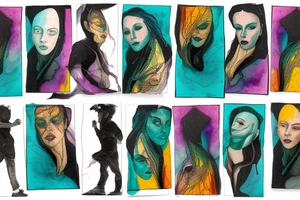 card sized

thick black lines, with teal, amber and purple being the only used colors.

A man is running through a liminal space in the universe piecing it back together tattoo idea