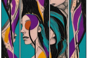 card sized

thick black lines, with teal, amber and purple being the only used colors.

A man is running through a liminal space in the universe piecing it back together tattoo idea