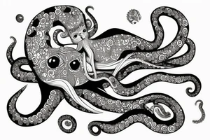 cat on top of an octopus tattoo idea