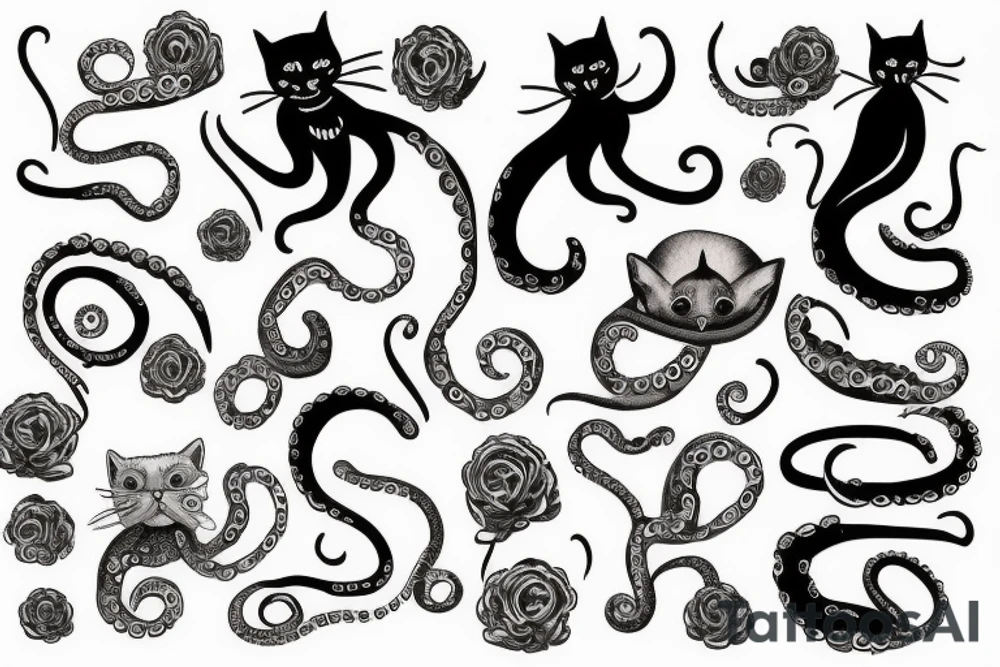 cat on top of an octopus tattoo idea
