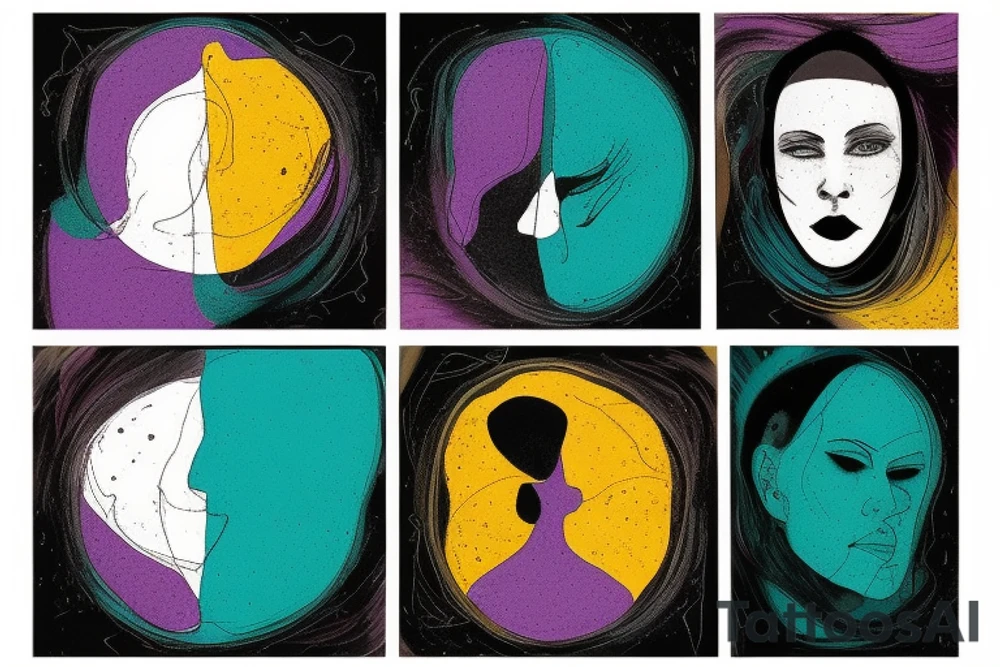 card sized

thick black lines, with teal, amber and purple being the only used colors.

A man is running through a liminal space in the universe piecing it back together tattoo idea