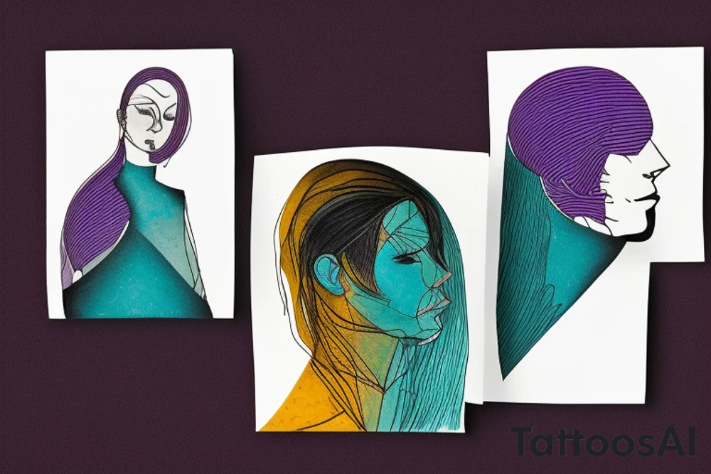 card sized

thick black lines, with teal, amber and purple being the only used colors.

A man is running through a liminal space in the universe piecing it back together tattoo idea