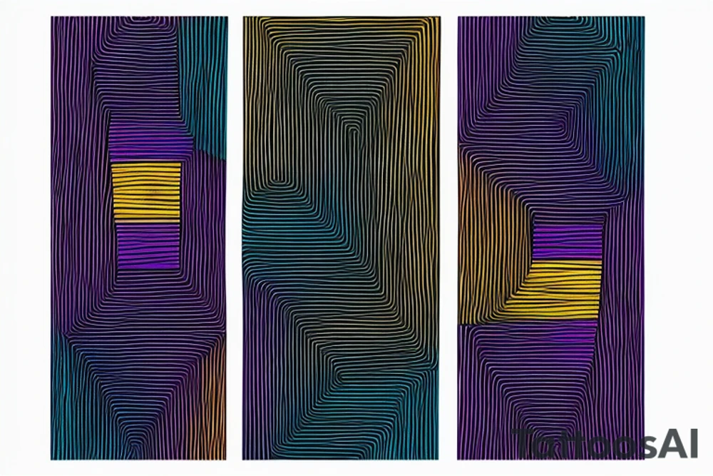 card sized

thick black lines, with teal, amber and purple being the only used colors.

A man is running through a liminal space in the universe piecing it back together tattoo idea