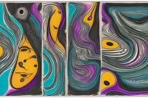 card sized

thick black lines, with teal, amber and purple being the only used colors.

A man is running through a liminal space in the universe piecing it back together tattoo idea