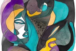 card sized

thick black lines, with teal, amber and purple being the only used colors.

A man is running through a liminal space in the universe piecing it back together tattoo idea