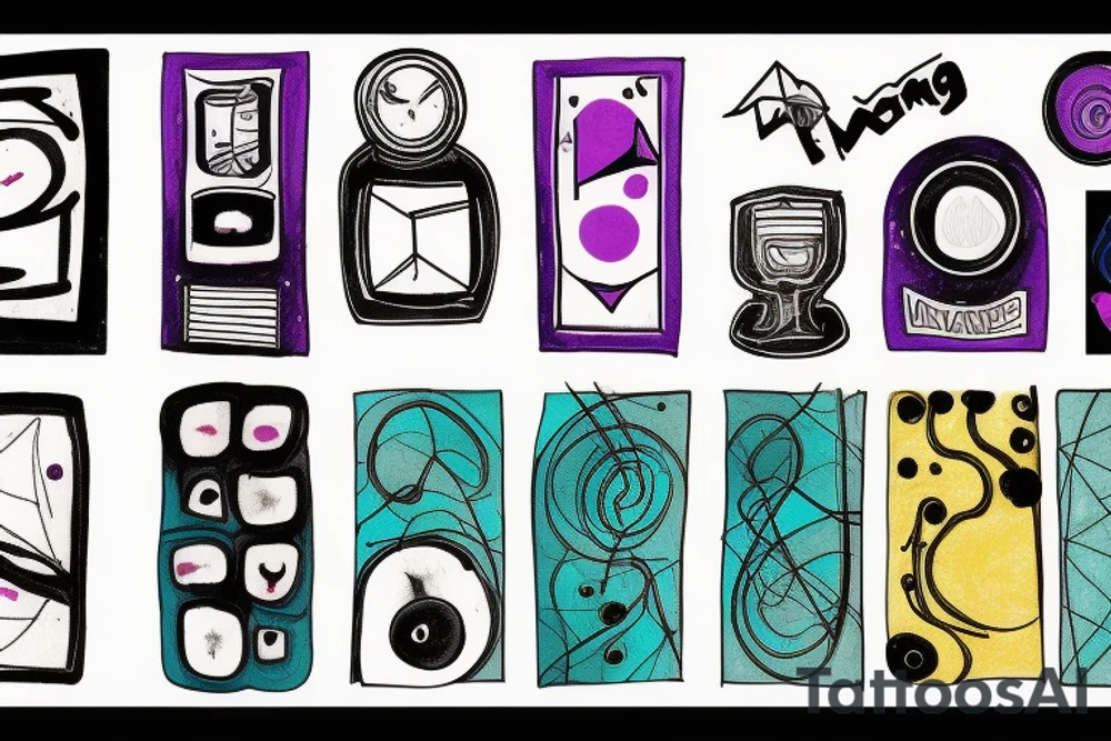 card sized

thick black lines, with teal, amber and purple being the only used colors.

A man is running through a airport terminal in the universe piecing it back together tattoo idea