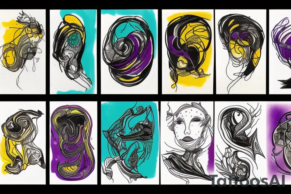 card sized

thick black lines, with teal, amber and purple being the only used colors.

A man is running through a airport terminal in the universe piecing it back together tattoo idea