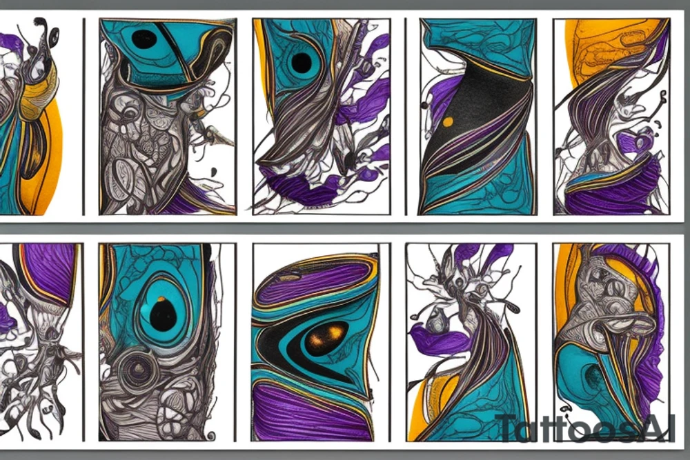 card sized

thick black lines, with teal, amber and purple being the only used colors.

A man is running through a airport terminal in the universe piecing it back together tattoo idea