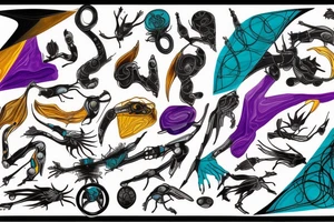 card sized

thick black lines, with teal, amber and purple being the only used colors.

A man is running through a airport terminal in the universe piecing it back together tattoo idea