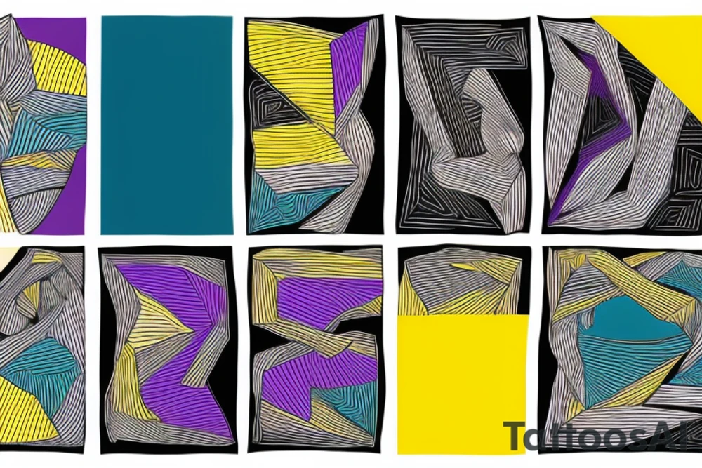 card sized

thick black lines, with teal, amber and purple being the only used colors.

A man is running through a airport terminal in the universe piecing it back together tattoo idea