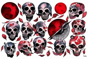 Red moon with scull and bear motives tattoo idea